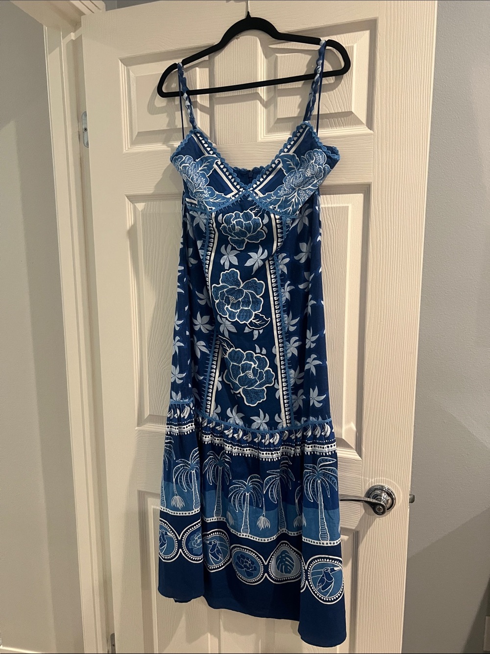 Caroline Constas Navy and White Floral Midi Dress